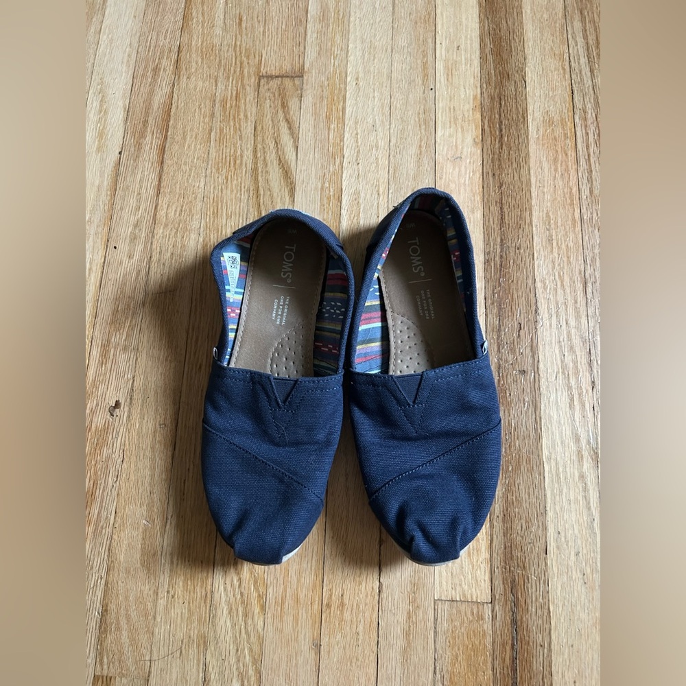 Toms Dark Blue Canvas Slip-Ons with Striped Interior